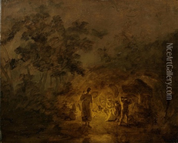 Figures Around A Campfire Oil Painting - Thomas Gainsborough