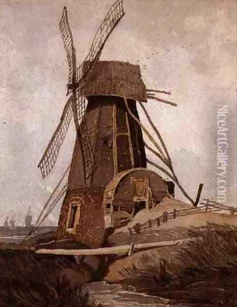 Draining Mill in Lincolnshire, 1807-08 Oil Painting - John Sell Cotman
