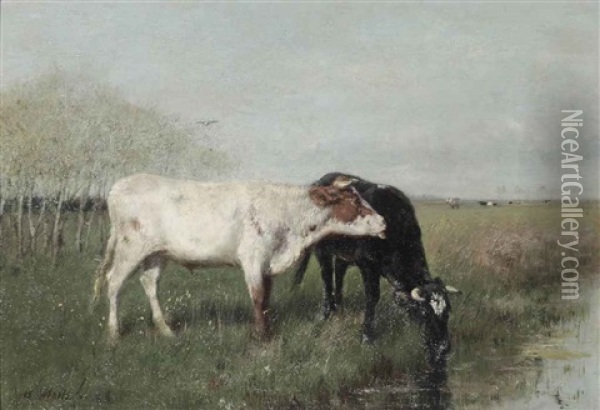 Koeien In De Weide: Cows In A Meadow Oil Painting - Willem Maris