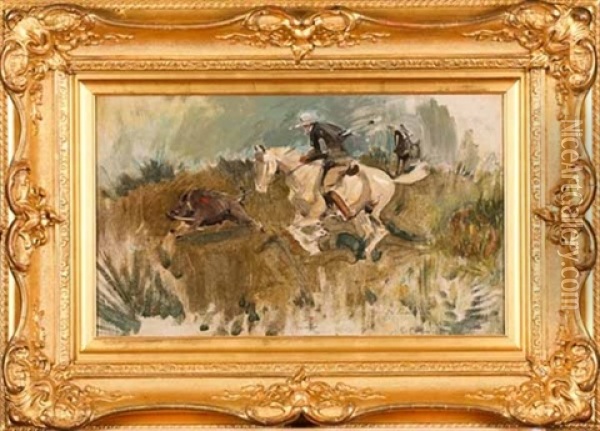 A Wild Boar Hunt Oil Painting - Joseph Crawhall