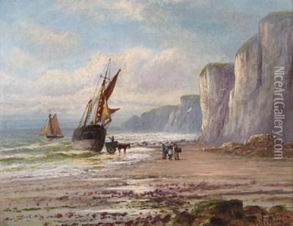 Ships At Anchor On The Dorset Coast Oil Painting - Frank Hider