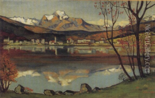 Herbstliche Anscht Von St. Moritz Bad Oil Painting - Walter Kupfer