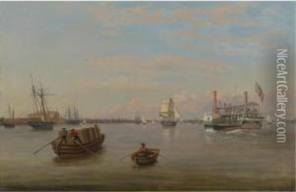 Philadelphia Harbor Oil Painting - Thomas Birch