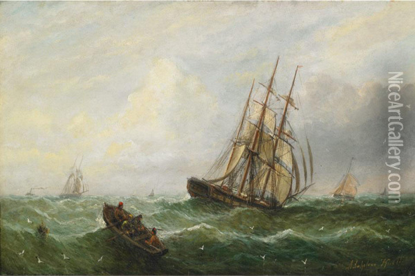 Shipping Views In A Channel Oil Painting - Adolphus Knell