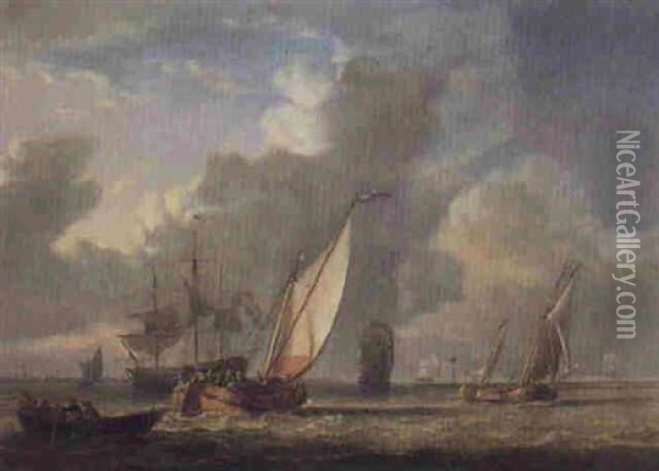 Shipping Under Cloudy Skies Oil Painting - Charles Martin Powell