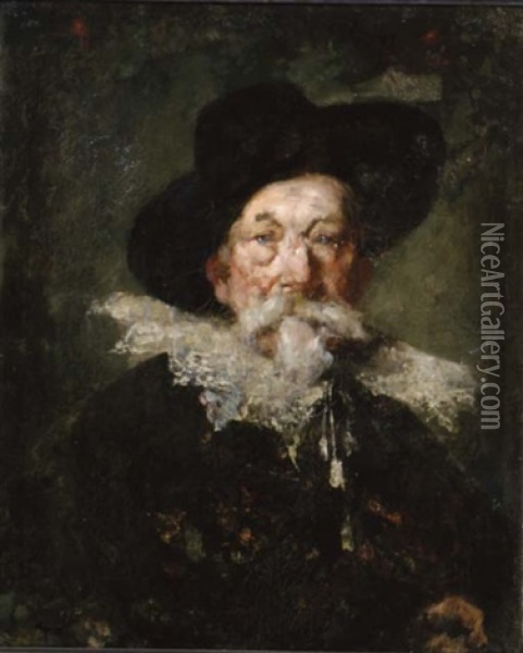 Portrait Of A Man With A White Ruff Collar, Wearing A Hat Oil Painting - J. Frank Currier