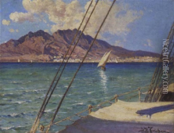 Udsigt Fra En Bad I Middelhavet Mod Capri Oil Painting - Holger Hvitfeldt Jerichau
