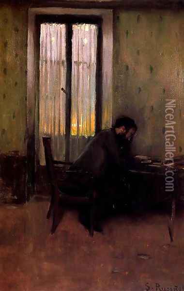 Retrato de Clarasó leyendo Oil Painting - Santiago Rusinol i Prats