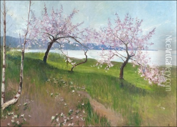 Kukkivat Omenapuut Oil Painting - Amelie Lundahl
