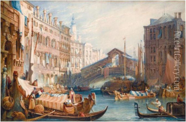 Ponte Di Rialto, Venice Oil Painting - Samuel Prout