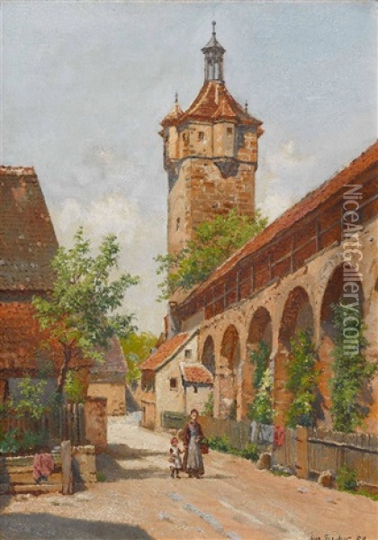 Beim Klingentor In Rothenburg O. D. Tauber Oil Painting - August Fischer