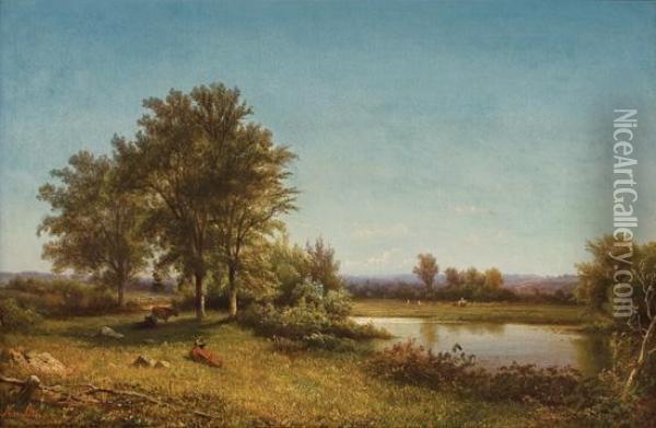 Cattle Resting In A Summer Landscape Oil Painting - Hendrik D. Kruseman Van Elten