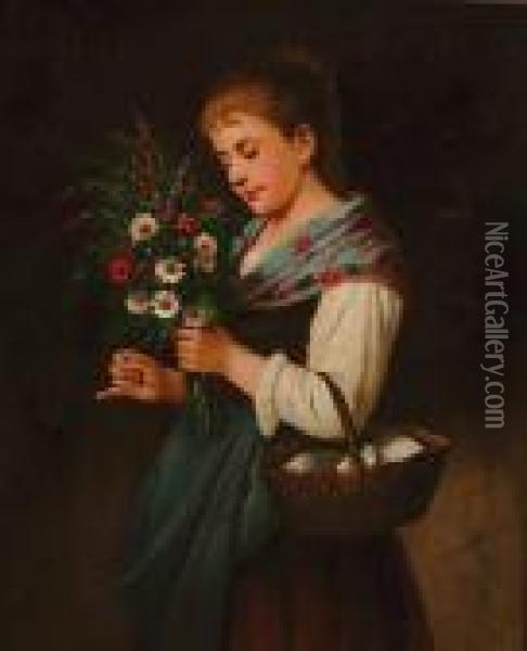 Girl With Wild Flowers Oil Painting - Auguste-Francois Gorguet