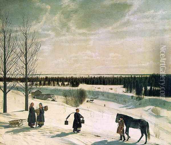 Russian Winter 1827 Oil Painting - Nikifor Krylov