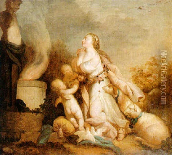 A Maiden Adoring Herm Of Hymen Oil Painting - Jean Baptiste Huet