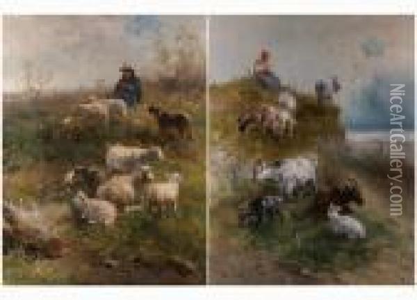 Schafer Mit Schaferhund Und Schafen Oil Painting - Henry Schouten