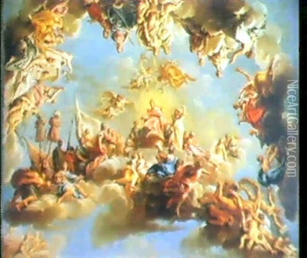Bozzetto Fuer Ein Deckenfresco Mit Der Apotheose Eines      Papstes Oil Painting - Mariano Rossi