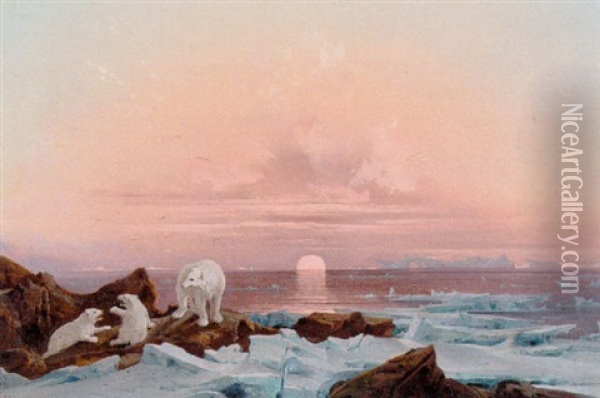 Midnat Ved Oen Starck, Spitzbergen Oil Painting - Franz Wilhelm Schiertz