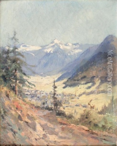 Village Dans La Vallee Oil Painting - Eugene Bourgeois