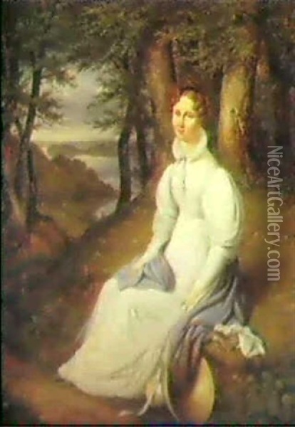 Portraet Af Eleanor Anastatia Hage (1804-1831) Siddende I   Skoven Ved Frederiksdal Oil Painting - Johann Ludwig Gebhard Lund