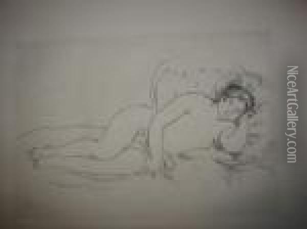 Femme Nue Couche, Tournee A La Droite (2e Planche) Oil Painting - Pierre Auguste Renoir