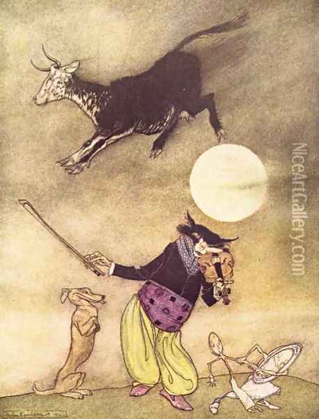 Mother Goose: The Cow Jumped Over the Moon Oil Painting - Arthur Rackham