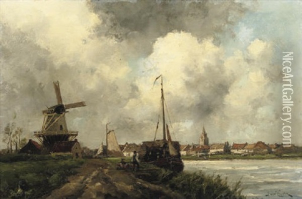 Loading The Barge Oil Painting - Hermanus Koekkoek the Younger
