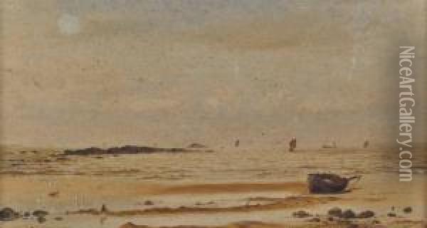 Beach Scene At Low-tide Oil Painting - Thomas Lloyd