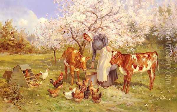 Feeding Time In The Orchard Oil Painting - Claude Cardon