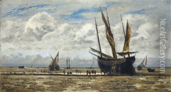 A Embarquement D'huitre Au Port De Cancale Oil Painting - Hippolyte Camille Delpy