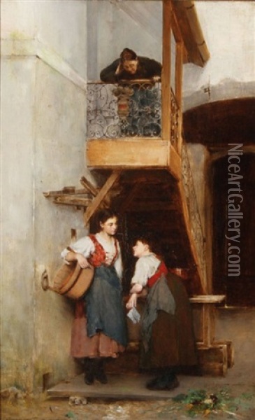 The Gossip Oil Painting - Anton Laupheimer