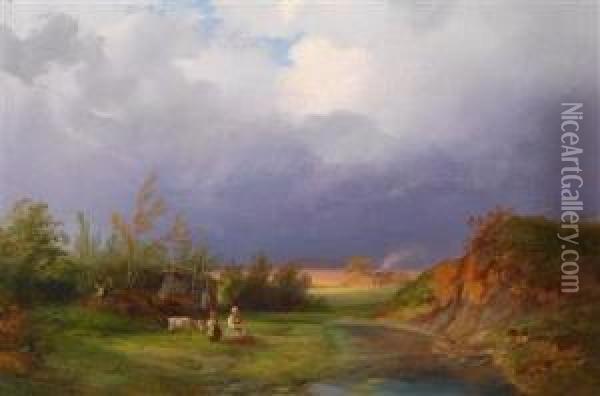 Landschaft Beiaufziehendem Gewitter Oil Painting - Ignaz Raffalt