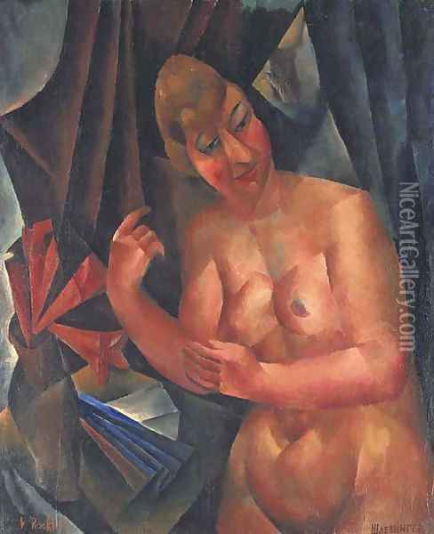 Nude in blue interior Oil Painting - Vera Rockline