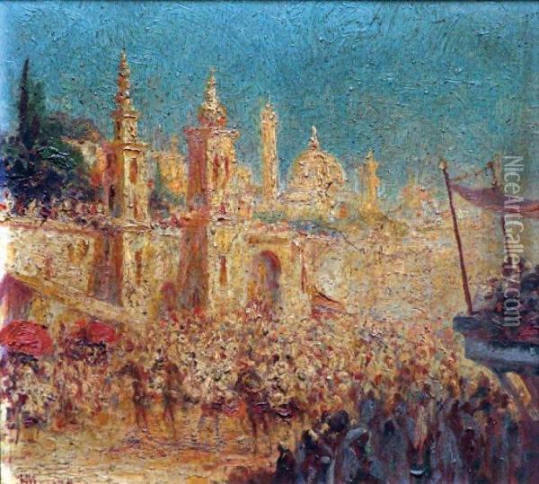Place Animee A Fes Oil Painting - Francois Maury