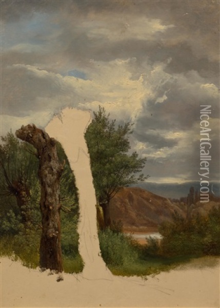 Arbres, Montagne Et Eau Oil Painting - Alexandre Calame