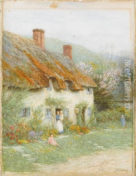 Mother And Child Outside A Country Cottage Oil Painting - Helen Mary Elizabeth Allingham