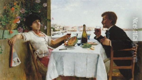 Frukost I Venedig Oil Painting - Georg Pauli