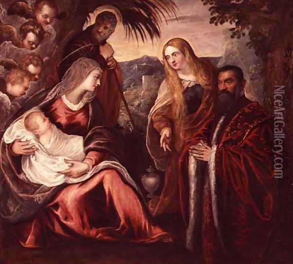 Holy Family with Matteo Saranzo Oil Painting - Jacopo Tintoretto (Robusti)