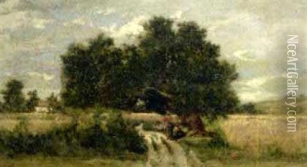 Landliche Szenerie Mit Rastenden Bauern Unter Einem Baum Oil Painting - Louis Coignard
