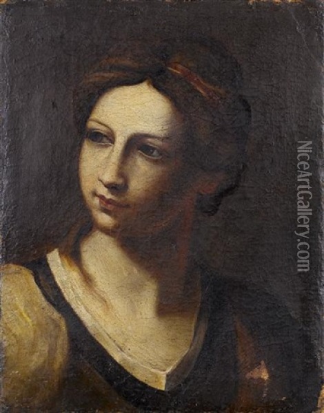 The Head Of A Young Woman Oil Painting - Simone Cantarini
