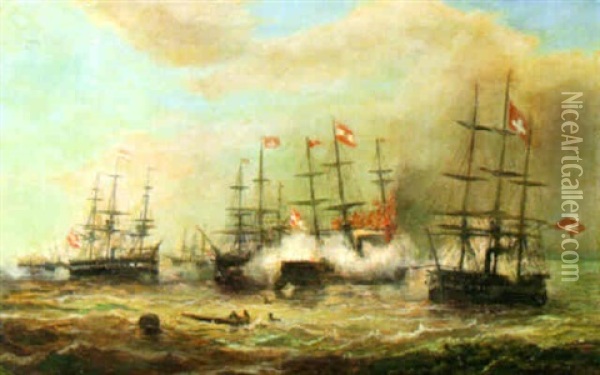 Seeschlacht Vor Venedig Oil Painting - Josef Karl Berthold Puettner