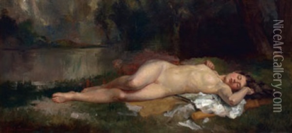 Reclining Nude In Wooded Setting Oil Painting - Victor Karlovich Shtemberg