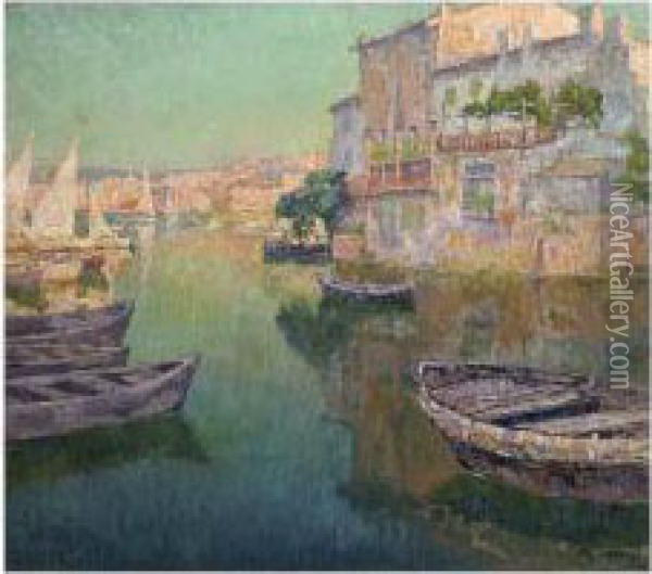 View Of A Southern Harbour Oil Painting - Paul Leduc