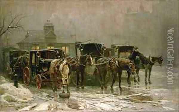 London Cab Stand Oil Painting - John Charles Dollman