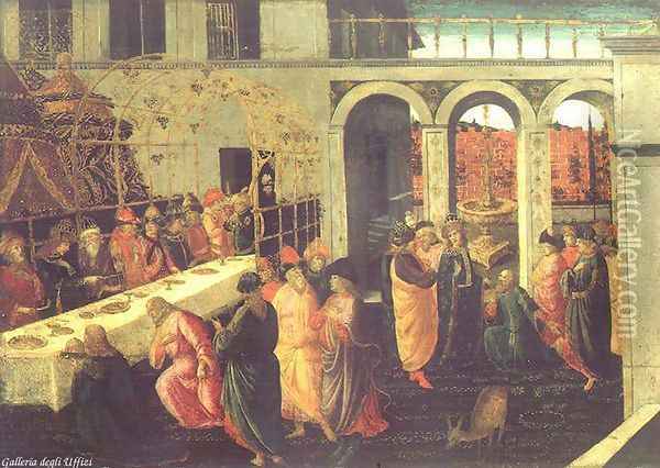 The Banquet of Ahasuerus Oil Painting - Jacopo Del Sellaio