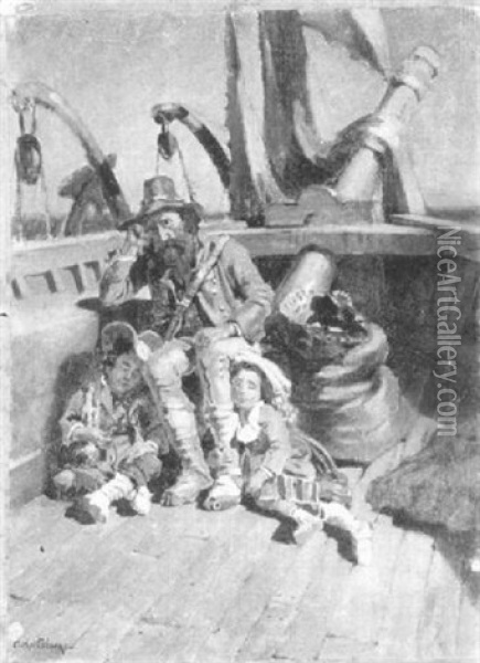 Vater Mit Kindern Auf Einem Schiff Oil Painting - Jean-Baptiste-Arthur Calame