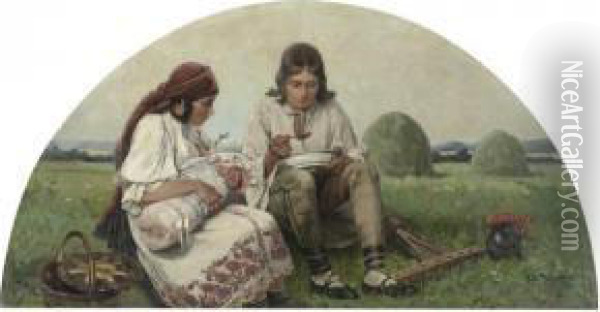 Rest From The Harvest Oil Painting - Jaroslav Friedrich Julius Vesin