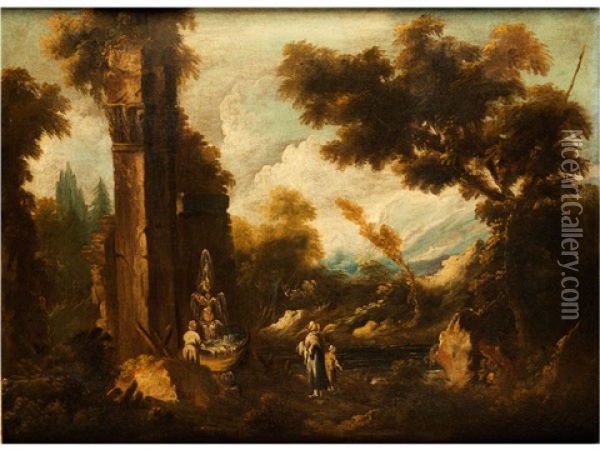Fantasielandschaft Mit Ruinen Und Figurenstaffage Oil Painting - Antonio Francesco Peruzzini