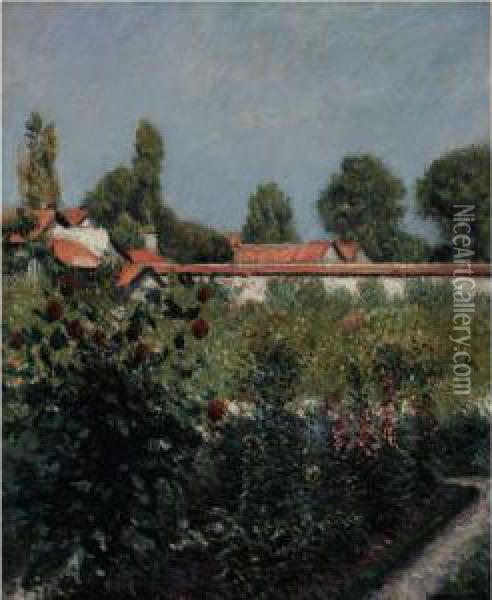 Le Jardin Du Petit Gennevilliers, Les Toits Roses Oil Painting - Gustave Caillebotte
