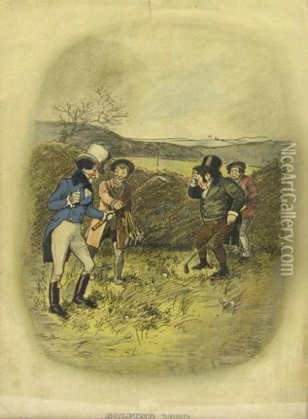 Four Sporting Interest Hand Coloured Prints Oil Painting - Tom Browne